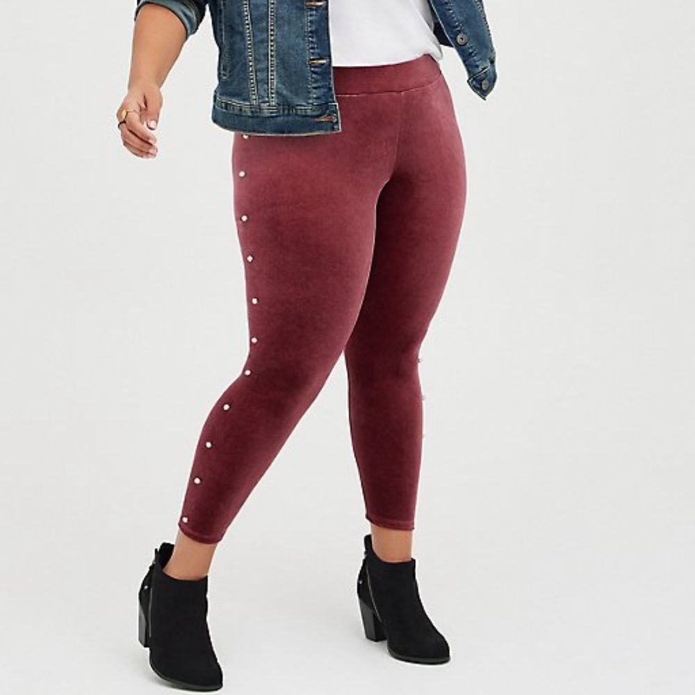 Torrid Velvet Purple Leggings with Pearls